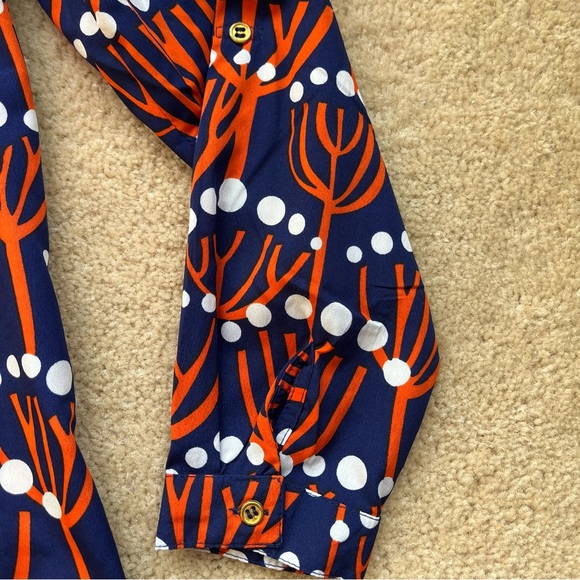 Buckhead Betties Women's Blue and Orange Print Blouse - Size M - EUC - Picture 4 of 6